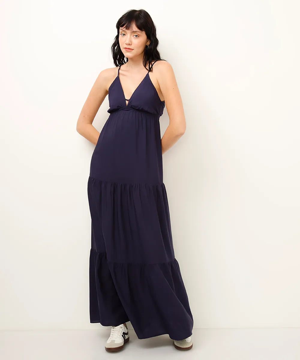 Vestido Longo Alça Fina Azul Marinho