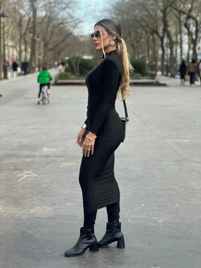 Vestido Midi Manga Longa Tubinho Rubi