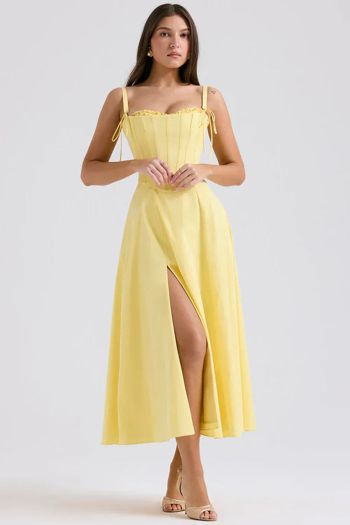 Vestido Midi Corsetado com Fenda Sunny Ray
