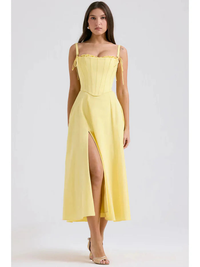 Vestido Midi Corsetado com Fenda Sunny Ray